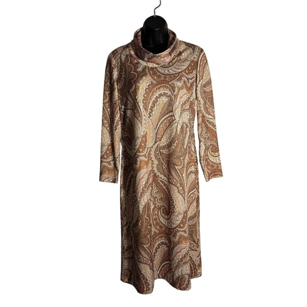 Vintage Walden Classics Paisley 3/4 - Long Sleeve Cowl Neck Dress Size 14 - Picture 1 of 13